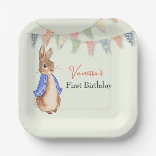 Custom First Birthday Peter the rabbit buntings Paper Plate