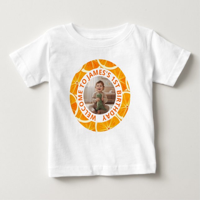 Custom First Birthday T-Shirt with Photo (Front)