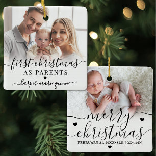 Custom First Christmas As Parents Baby Photo Ceramic Ornament