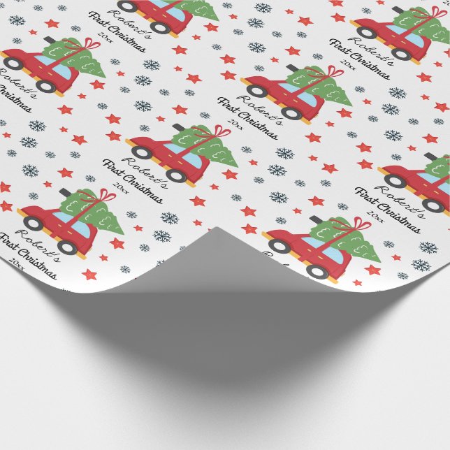 Custom First Christmas Baby Car and christmas tree Wrapping Paper (Corner)