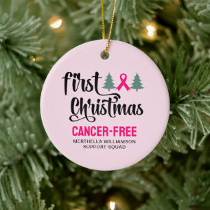 Custom FIRST CHRISTMAS Breast Cancer Free Ceramic Ornament