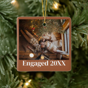 Custom First Christmas Engaged Couple Picture Ceramic Ornament