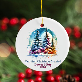 Custom first Christmas married, personalized gift, Ceramic Ornament