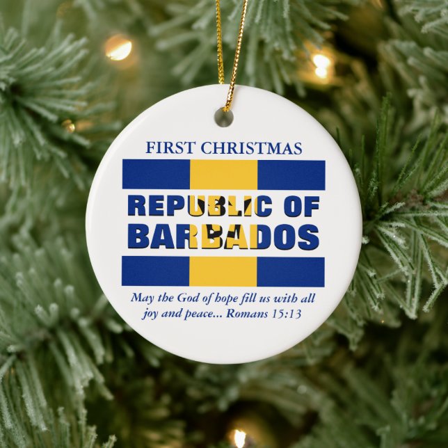 Custom First Christmas Republic of Barbados Ceramic Ornament (Tree)