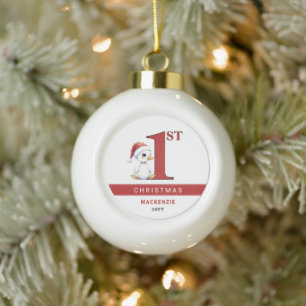Custom First Christmas Watercolor Baby Goose Duck Ceramic Ball Christmas Ornament