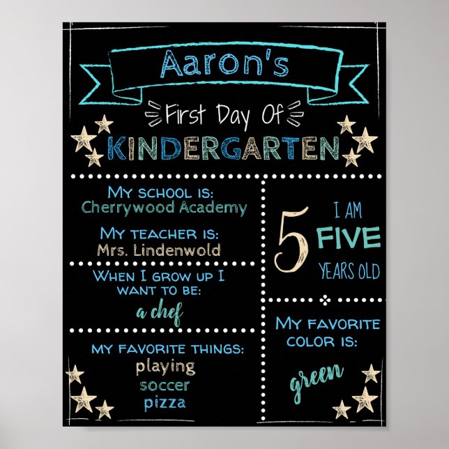 Custom First Day of Kindergarten Sign (Front)