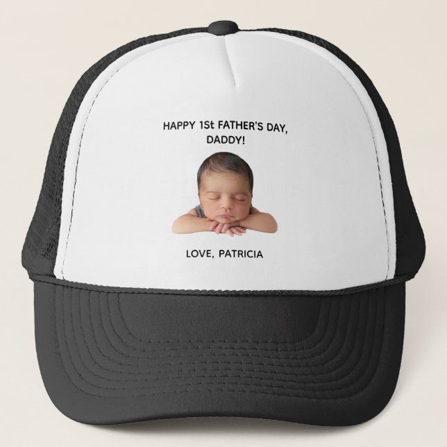 Custom First Father’s Day Photo Gift from Baby Trucker Hat (Front)