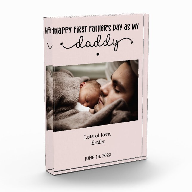 Custom First Father's Day Cute Minimalist Photo Block (Left)
