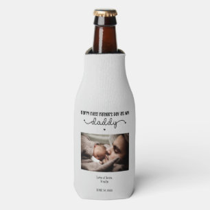 Custom First Father's Day Cute Minimalist Photo Bottle Cooler