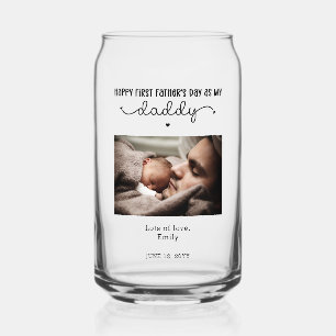 Custom First Father's Day Cute Minimalist Photo Can Glass