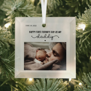 Custom First Father's Day Cute Minimalist Photo Glass Tree Decoration