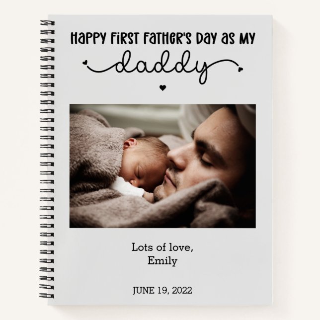 Custom First Father's Day Cute Minimalist Photo Notebook (Front)