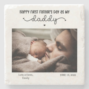 Custom First Father's Day Cute Minimalist Photo Stone Coaster