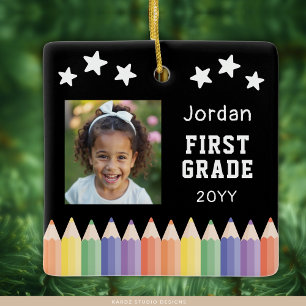 Custom First Grade Colorful Photo Keepsake Ceramic Ornament