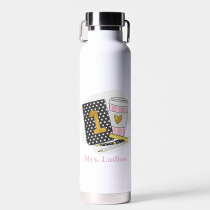Custom First Grade Teacher Black Coffee School  Water Bottle