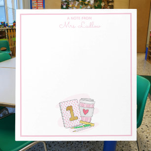 Custom First Grade Teacher / Cute Pink Polka Dot Notepad