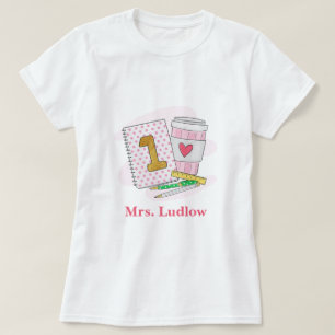 Custom First Grade Teacher Pink Notebook Coffee T-Shirt