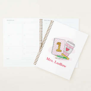 Custom First Grade Teacher Pink Polka Dot Planner