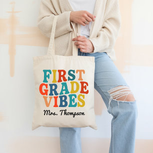 Custom First Grade Vibes Bag Retro Teacher Gift