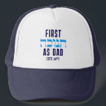 Custom FIRST HANUKKAH AS DAD Matching  Trucker Hat<br><div class="desc">FIRST HANUKKAH AS DAD Trucker Hat with CUSTOMIZABLE TEXT. Hanukkah is written in Hebrew. You can CUSTOMIZE the 'AS DAD' (eg. replaced with MOM, perhaps?) and PERSONALIZE with your baby name and/or year. A beautiful milestone souvenir Trucker Hat for new dad celebrating his first 'paternal' Hanukkah. Matching sweatshirt and Mum...</div>