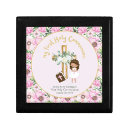 Custom First Holy Communion Brunette Hair Girl Gift Box
