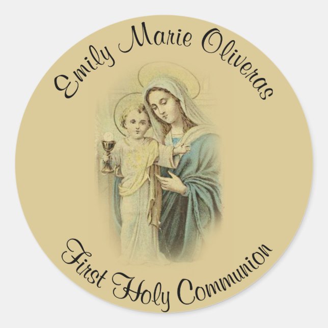 Custom First Holy Communion Catholic Remembrance Classic Round Sticker (Front)