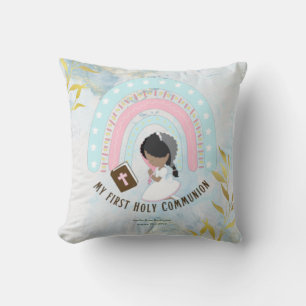 Custom First Holy Communion Cute Black Hair Girl Cushion