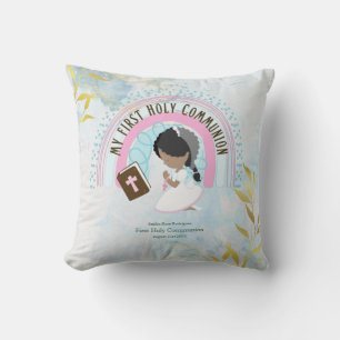 Custom First Holy Communion Cute Black Hair Girl Cushion