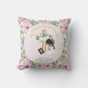 Custom First Holy Communion Cute Black Hair Girl Cushion