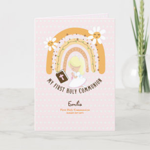 Custom First Holy Communion Cute Blonde Hair Girl  Thank You Card