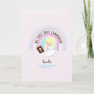 Custom First Holy Communion Cute Blonde Hair Girl  Thank You Card