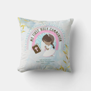 Custom First Holy Communion Cute Brown Hair Girl Cushion