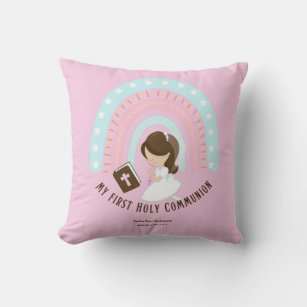 Custom First Holy Communion Cute Brown Hair Girl Cushion