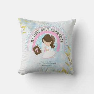 Custom First Holy Communion Cute Brown Hair Girl Cushion