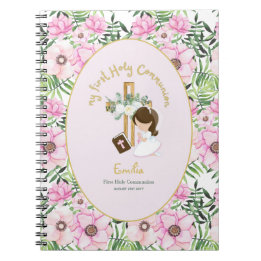 Custom First Holy Communion Cute Brown Hair Girl Notebook