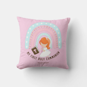 Custom First Holy Communion Cute Red Hair Girl Cushion