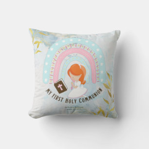 Custom First Holy Communion Cute Red Hair Girl Cushion