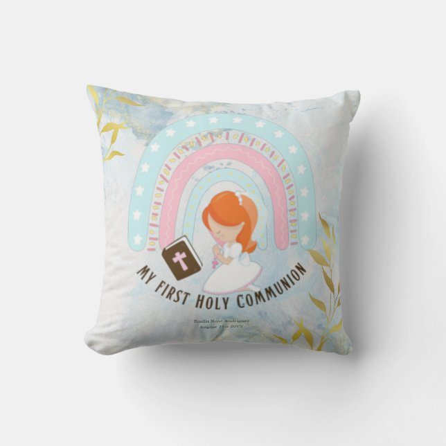 Custom First Holy Communion Cute Red Hair Girl Cushion (Front)