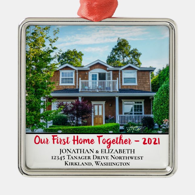 Custom First Home Together Photo With Year  Metal Ornament (Front)