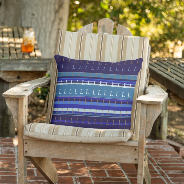 Custom First Letter of your Name Striped Blue Cushion (Chair)