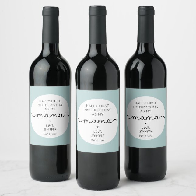 Custom First Mother's Day New Mama Wine Label (Bottles)