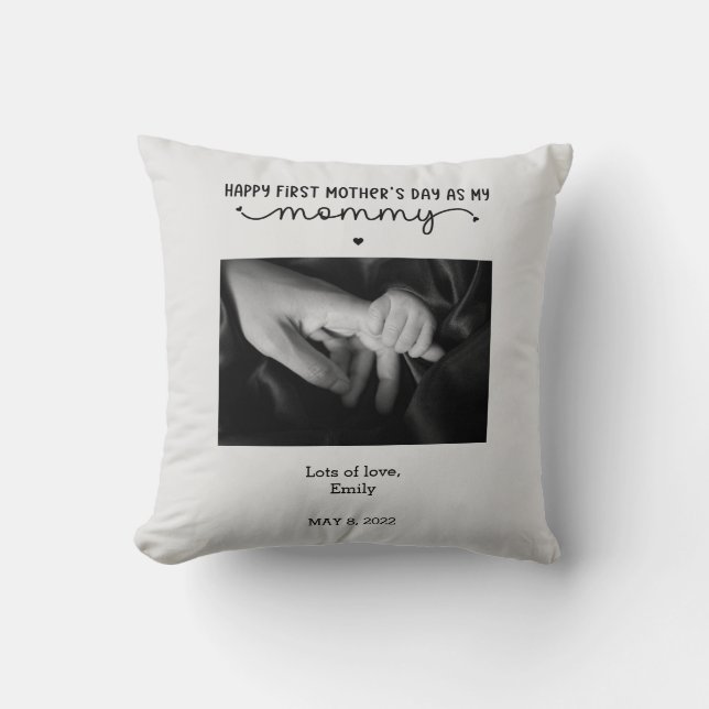 Custom First Mother's Day Photo Cute Minimalist Cushion (Front)