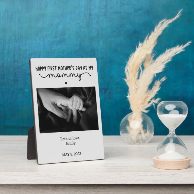 Custom First Mother's Day Photo Cute Minimalist Plaque (Side)