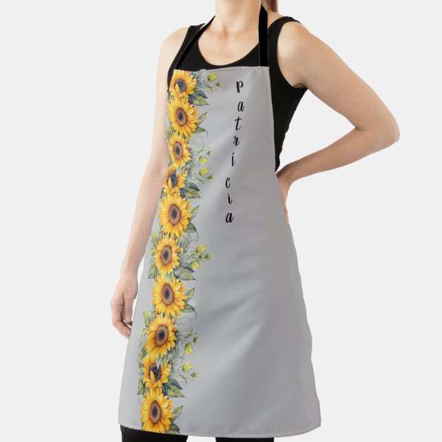 Custom First Name Womens Sunflowers Yellow Apron (Insitu)