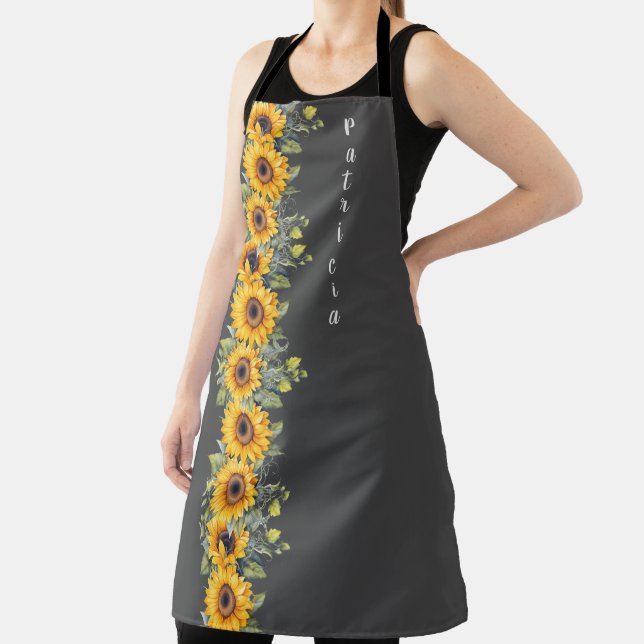 Custom First Name Womens Sunflowers Yellow Apron (Insitu)