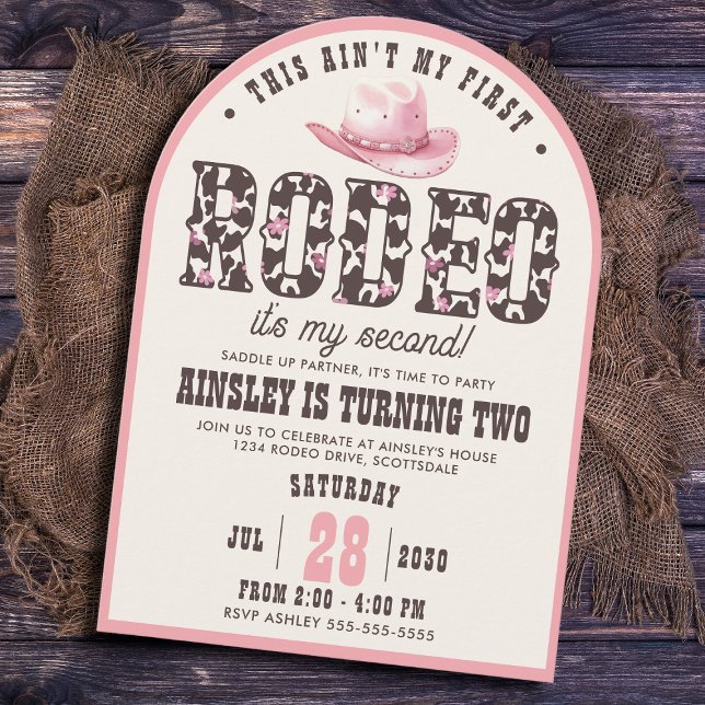 Custom First Rodeo Arched Girls 2nd Birthday Party Invitation (Creator Uploaded)