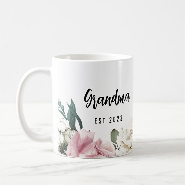 Custom First Time Grandma Gift Garden Roses Coffee Mug (Left)