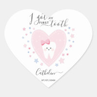 Custom First Tooth Baby Girl Heart Sticker
