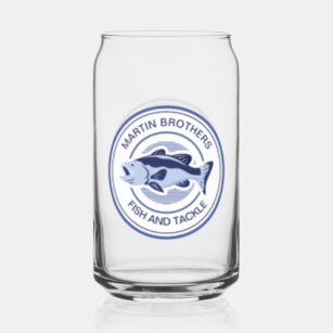 Custom Fish and Tackle Shop Blue Fisherman Can Glass