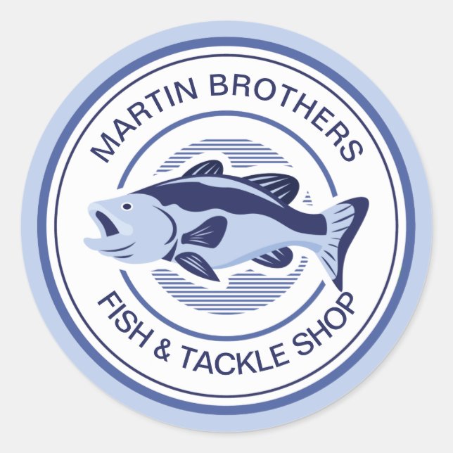 Custom Fish Tackle Shop Blue Bass Fisherman Classic Round Sticker (Front)